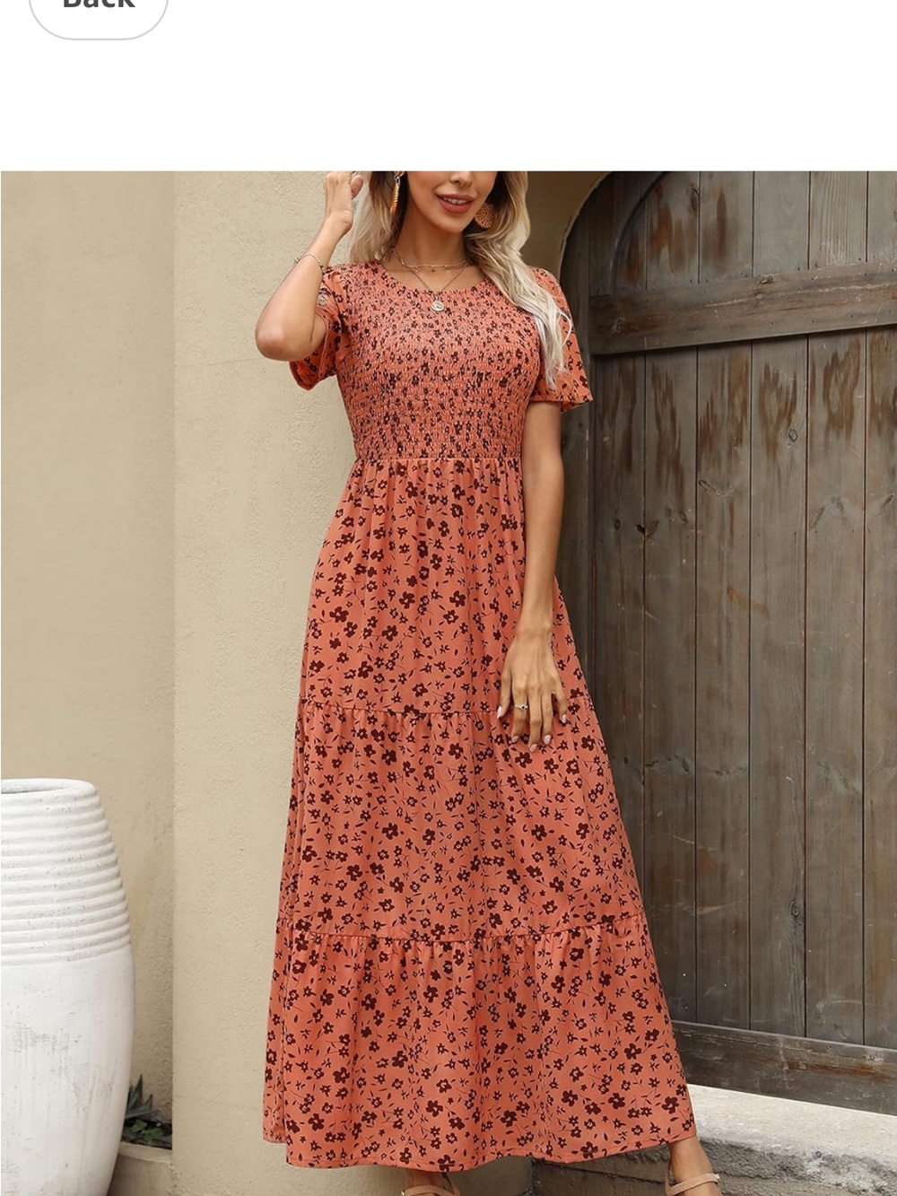 Maggeer beautiful orange w rust colored Floral Maxi Dress with smocking size S